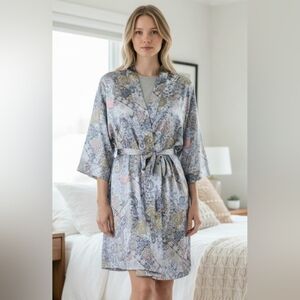 Victoria's Secret Paisley Satin Kimono Robe - Light Blue & Pastel